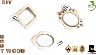 Bob Online ™ - Mixed Setje - 15 Stuks - Ovaal Houten Fotolijst (Hollowed Out) x 5 + Vierkant x 5 + Ovaal x 5 - Natuurlijke Houten Craft Ovaal Fotolijst – Oval Wooden Craft DIY Frames – Scrapbooking en Kaarten Maken Houten Accessoires – Houten Foto