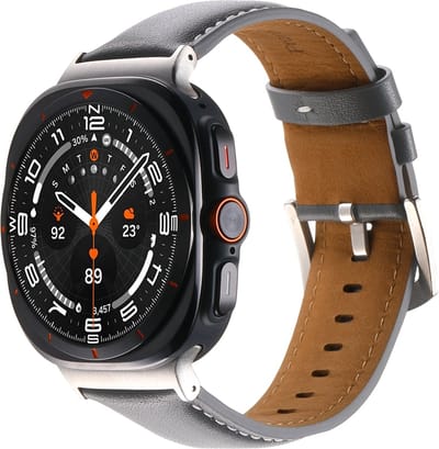 By Qubix - Compatible Samsung bandje - Premium leren bandje - Grijs - Geschikt voor Samsung Galaxy Watch Ultra / Ultra 2 bandjes - 47mm