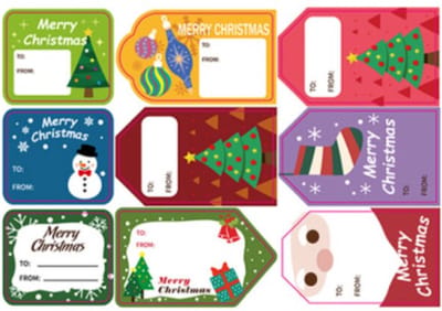 Kerst / Merry Christmas - To - From / Feestdagen - Naam Sluitzegel - | 9 assorti - Label vorm - Kleur 3 | Stickers - Envelop sticker - Kaart | Cadeau – Gift – Cadeauzakje
