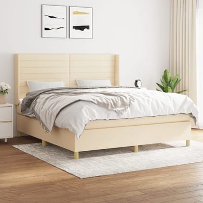 vidaXL - Boxspring - met - matras - stof - crèmekleurig - 160x200 - cm