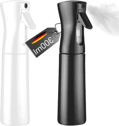 Water Spray Fles 2-Pack 300 ml - Ultralichte Mist Sprayer voor Haarverzorging, Planten en Gezichtsbehandeling (Zwart + Wit)
