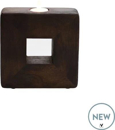 Waxinelichtjeshouder Jeffrey City | Small | Walnoot hout - walnut wood | Bruin | Ø16 x H16 cm