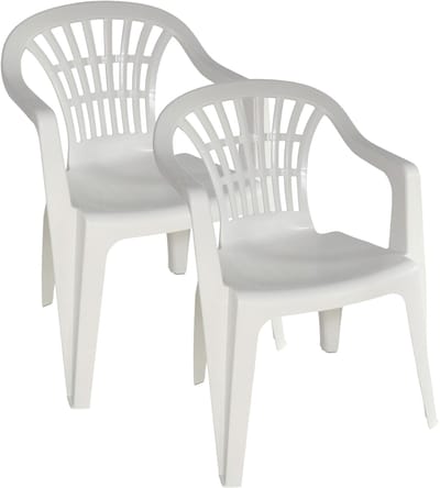 Gerimport Stoel voor buiten/binnen - 2x - tuinstoelen - wit - 50 x 54 x 76 cm - stevig kunststof - Bijzet stoelen