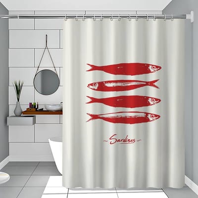 Retro Keuken Vis Blauw Sardines Rood Kreeft Tonijn Eenvoudig Douchegordijn Badkamer Douchegordijn Makkelijk Schoon Schrob Licht Ondoorzichtig 90x180 cm