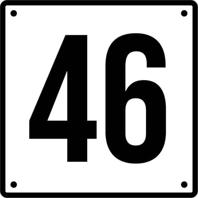 Huisnummerbord 46 - Incl. Schroeven en Pluggen – Acrylaat - 10 x 10 cm - Wit met Zwart