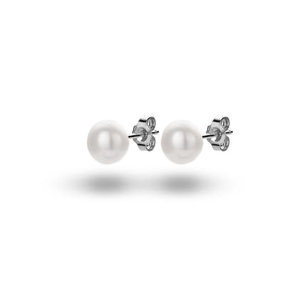 Twice As Nice Oorbellen in zilver, een parel van 7 mm Wit