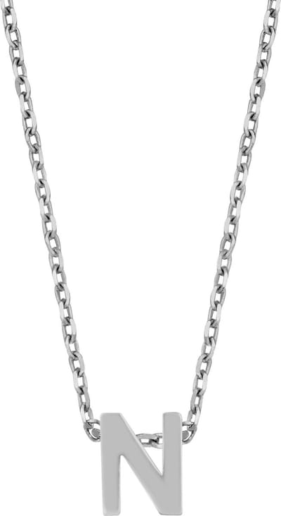 New Bling 9NB-907N Zilveren Ketting Dames - letterhanger - N - Initiaal sieraad - Zilverkleurig