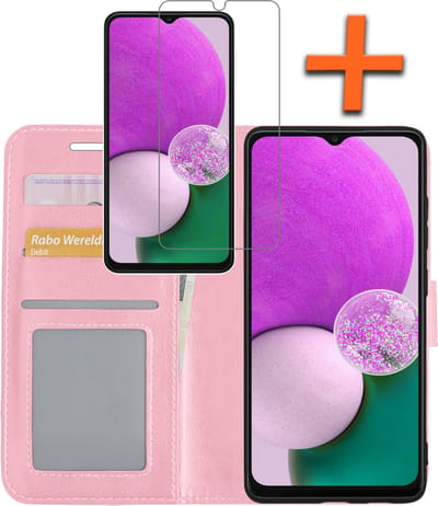 Hoes - Met Screenprotector - Geschikt voor Samsung Galaxy A13 5G - Luxe Pasjeshouder - Bookcase Portemonee - Flip Case - Kunstleer Book Case - Flipcase - Book Cover - Walletcase - PortemonneeHoes - Lichtroze