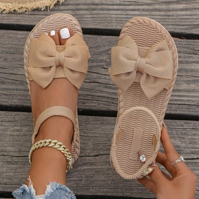 Dames Sandalen   Zomer Lichte Sandalen   Strand Casual Slippers Buiten Strik Platte Schoenen Huis Slippers Dames 36 beige