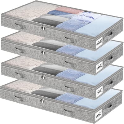 Opbergdozen voor Onderbed, Set van 4, Doorzichtige Deksel, 10 cm Hoog, Kledingopslag en Organisatie, Duurzaam Materiaal, Handvatten en Ritsen