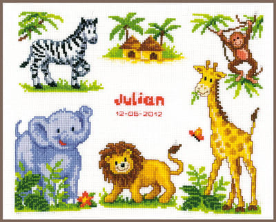 Vervaco - Telpakket kit - Geboorte - Safari - PN-0011912 - Borduren - Borduurpakket - Borduurpakket geboorte - Borduurpakket volwassenen