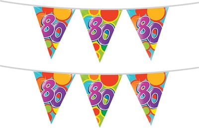 Haza Vlaggetjes 80 jaar - 2x stuks - leeftijd verjaardag - plastic 10m