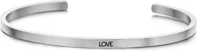 Key Moments 8KM-B00007 - Stalen open bangle met tekst - love - zirkonia - Cadeau voor haar - one-size - zilverkleurig