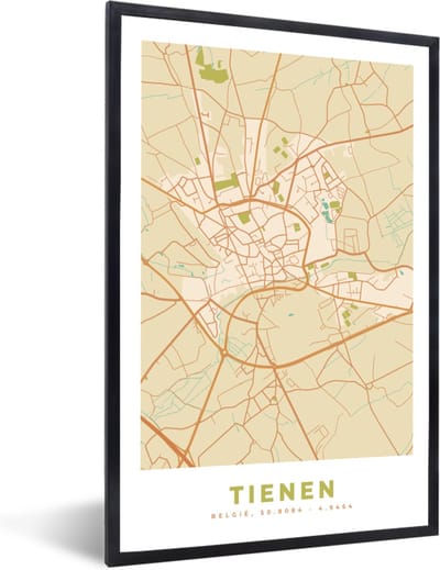 Fotolijst incl. Poster - Stadskaart - Tienen - Plattegrond - Kaart - Vintage - 40x60 cm - Posterlijst