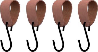 S-haakje Zwart + leren hanger: SUEDE OLD PINK - Maat S - set van 4 (S-haakjes - kapstokhaakje - handdoekhaakje - kapstokhaak - ophanghaken - S-haken)