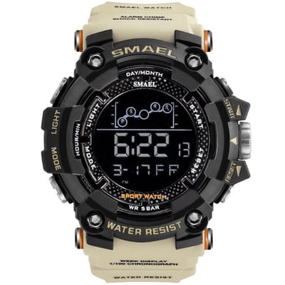 Digitaal Shockbestendig Horloge Zwart Kaki | Smael | Waterdicht 5ATM | Glow in dark | Mud Master | Mudmaster | Shock | Licht | Rubberen band | 1802 | Timer | Eyecatcher | Master | kado | Cadeau