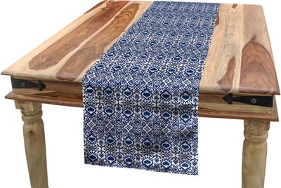 ABAKUHAUS – Oosterse tafelrok – 40×180 cm – Nachtblauw / Bleke eierschaal