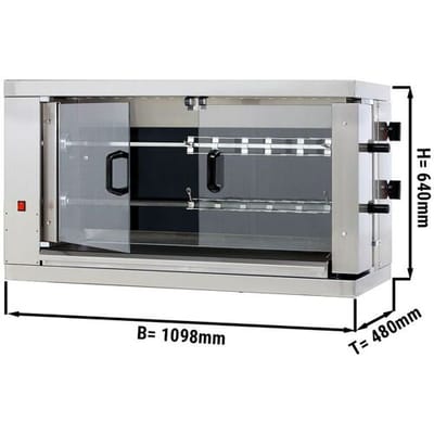 GGM Gastro Elektro Hähnchengrill - Glaskeramik - 9,6 kW - mit 2 Spießen für bis zu 12 Hähnchen Zilver