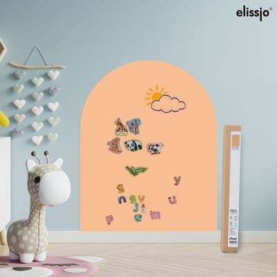 Elissio® Magneticoo Magnetische Muursticker 100x80 cm - Magneetsticker met krijtbordfunctie - Perzikoranje - Magneetbord voor Kinderkamer - Boogvorm