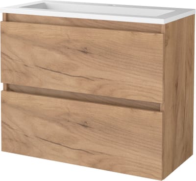 Basic Start 39 badmeubelset met greeploze wastafelonderkast met 2 lades en acryl wastafel met 1 kraangat 80 x 39 cm, whisky oak