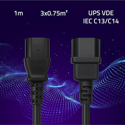 Qoltec Stroomkabel Voor Ups Iec C13 C14 1M 3X075Mm2 Solide En Duurzaam