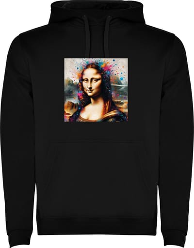 Zwarte unisex hoodie met “ Kleurrijke Mona Lisa - Leonardo da Vinci - Kunst “ Print Full Color Color merk Roly maat S