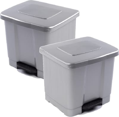 2x stuks plasticforte vuilnisbak/pedaalemmer - 2-vaks - zilver - 35 liter - 43 x 38 x 38 cm - kunststof