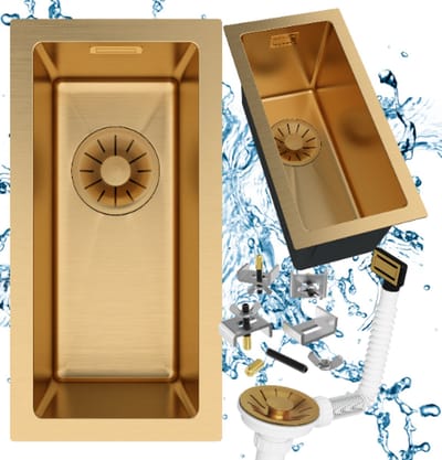 Granitan Spoelbak Keuken RVS Silvo2244 - Spoelbakken Keuken Goud met Sifon - Wasbak Keuken - 44x22cm