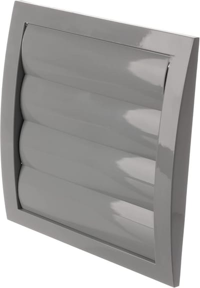 Ventilatierooster kunststof met lamellen en insectenbescherming, 190 x 190 mm, Ø 125 mm