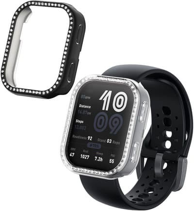kwmobile 2x kunststof horloge rand bescherming geschikt voor Amazfit Bip 6 Beschermhoes - Glitter beschermhoesje transparant / zwart