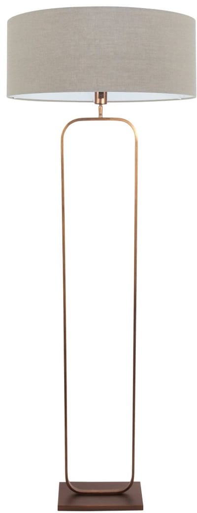 Vloerlamp Stang 4830BR - brons armatuur met grijs linnen kap, kantelbaar, 147 cm hoog, geschikt voor binnen gebruik, Steinhauer