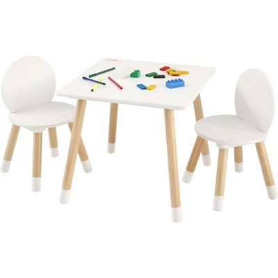 VEVOR Kinderzitgroep, kindertafel, 2 kinderstoelen, 1 tafel, kinderzitgroep van grenenhout, kindertafelset, stabiel kindermeubilair, zitmeubelen voor kinderen, meisjes, jongens, speelkamer, kindermeubelset, wit