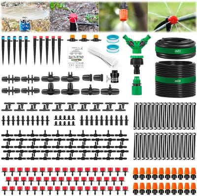 Tuinirrigatiesysteem, 315-delig druppelirrigatiesysteem, 60 m + 15 m slang, irrigatiesystemen met verstelbare sproeiers en druppelaars, geschikt voor tuinen, kassen, moestuinen en gazons