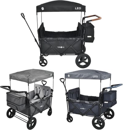 Kinderen transportwagen - Duo wagen - Familie uitjes - Compact opvouwbaar - 113x78x130 cm - Onyx Zwart