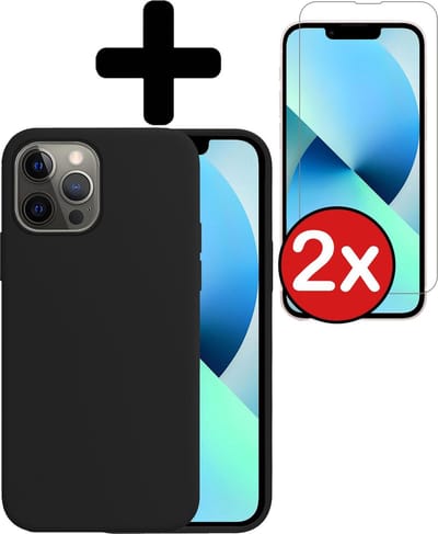 Hoesje - Met 2x Screenprotector - Geschikt voor Apple iPhone 13 Pro - Sterk & Shockproof - Telefoon Hoes - Back Cover - Siliconen Case - Telefoonhoes - Zwart