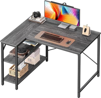 L-vormig Bureau met Keerbare Opbergplanken - Computerbureau en Hoekbureau voor Thuiswerken en Gaming - 39 inch