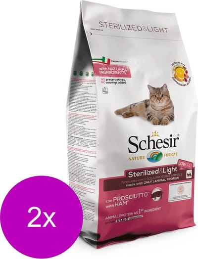 Schesir Cat Dry Sterilized & Light Ham - Kattenvoer - 2 x 1.5 kg Monoprotein