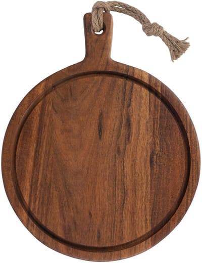 Pure Acacia Wood Borrelplank | Tapasplank | Serveerplank rond | Pizzaplank met handvat Ø29x3.5 cm