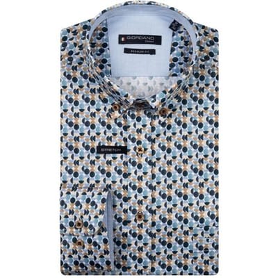 Giordano Overhemd Ivy Satin Stretch Geometric Fantasy Dots Navy-Multi / male