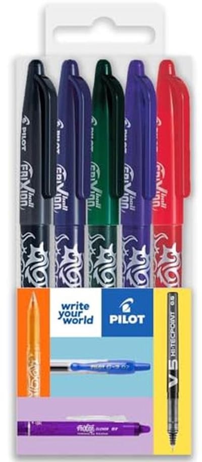 Uitwisbare Rollerball Pen Set van 5 - Med 0,7 mm Tip - Zwart, Blauw, Rood, Groen, Violet