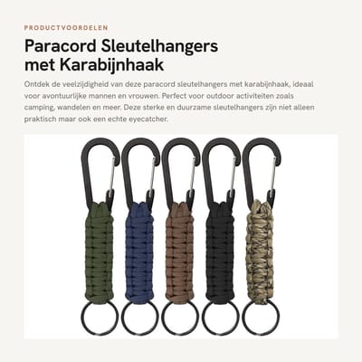 Dailygoods - Paracord Sleutelhangers met Karabijnhaak - Gevlochten Sleutelkoord - Duurzaam en Sterk - Geschikt voor Outdoor - Handig voor Sleutels, Me...