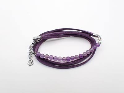 Colure® wikkelarmband met half edelsteen amethist suède donkerpaars