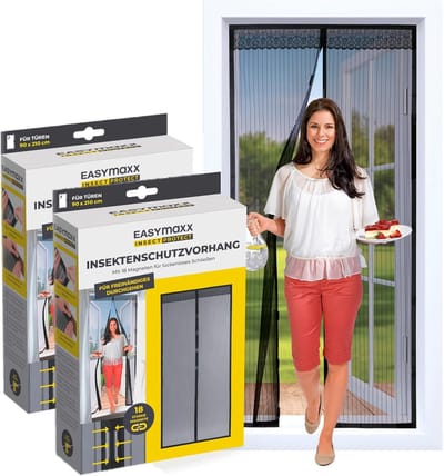 EASYmaxx hordeur met magneetsluiting | 90 x 210 cm - voor balkondeuren, kelderdeuren & terrasdeuren | eenvoudige installatie zonder boren & schroeven | hor kan op maat worden geknipt, 2 Stuks