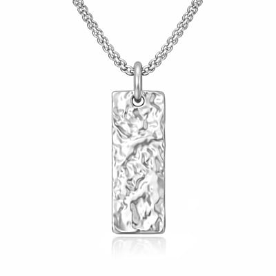 Mendes Zilverkleurige Heren Ketting met Rechthoekige Hamerslag Hanger