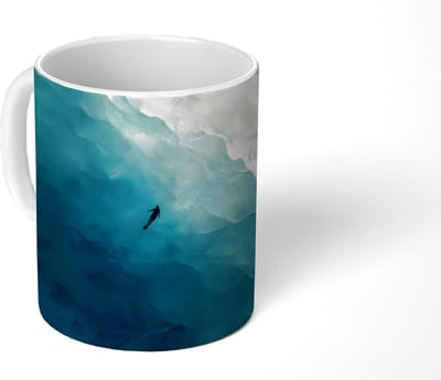 Mok - Koffiemok - Zee - Silhouet - Abstract - Blauw - Mokken - 350 ML - Beker - Koffiemokken - Theemok