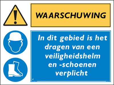 Veiligheidshelm en -schoenen verplicht bord - Waarschuwing - Forex - 30 x 40 cm