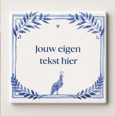 Gepersonaliseerde Tekst Keramische Tegel – 11x11cm Eigen Delfts Blauwe Tegel met Jouw Eigen Tekst of Quote