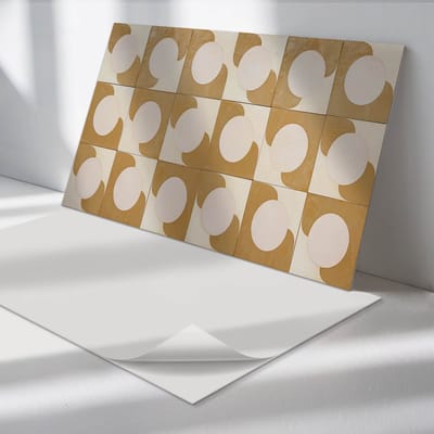 Wallfluent Vinyl Tegels - Geometrische Cirkels en Bogen Vinyl Tegels Zelfklevend - 40 cm x 20 cm - Beige PVC Tegels - Verpakking van 10 stuks - Rechthoek PVC Tegels - Abstractie Plaktegels - Zelfklevende Vinyltegels - Plaktegels Keuken en Badkamer