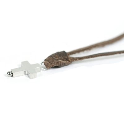 Kinderketting lerenveter rvs kruis - IbizaMen KIDS