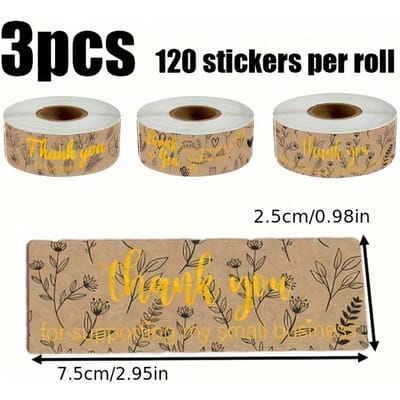 Lot de 3 autocollants de remerciement en papier kraft, autocollants de papeterie rectangulaires, étiquettes autocollantes rectangulaires pour petites entreprises 3pcs beige